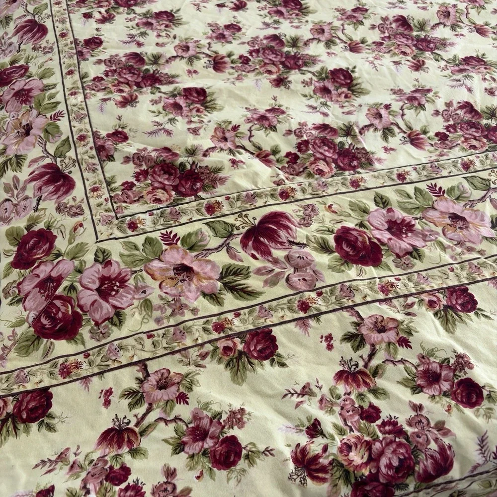 Vtg April Cornell Full - Queen 100% Cotton Duvet Cover Roses Red Pink Cottage